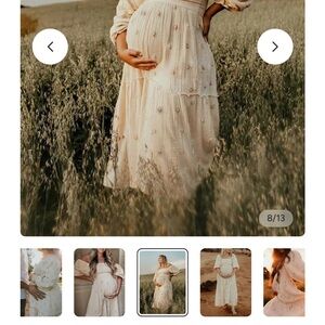 Boho Embroidered Maxi Maternity Dress in Cream